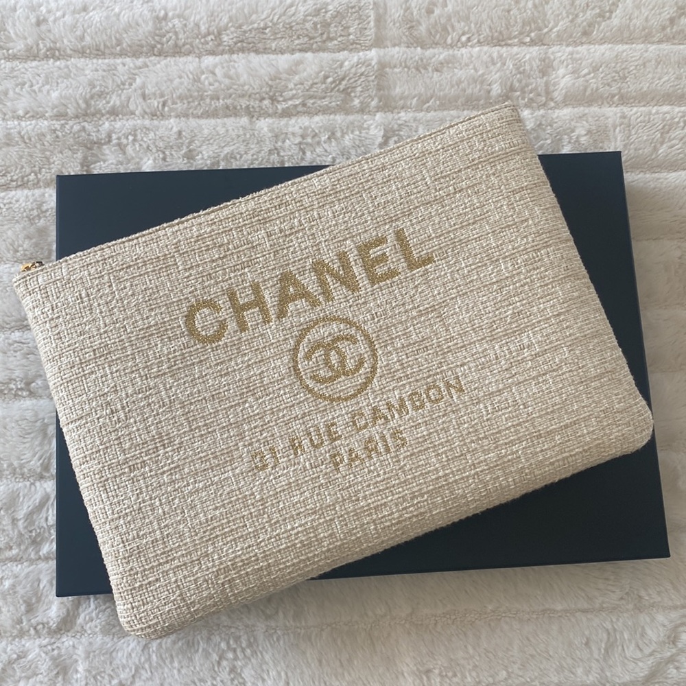 CHANEL Cream Clutch with Gold Accents